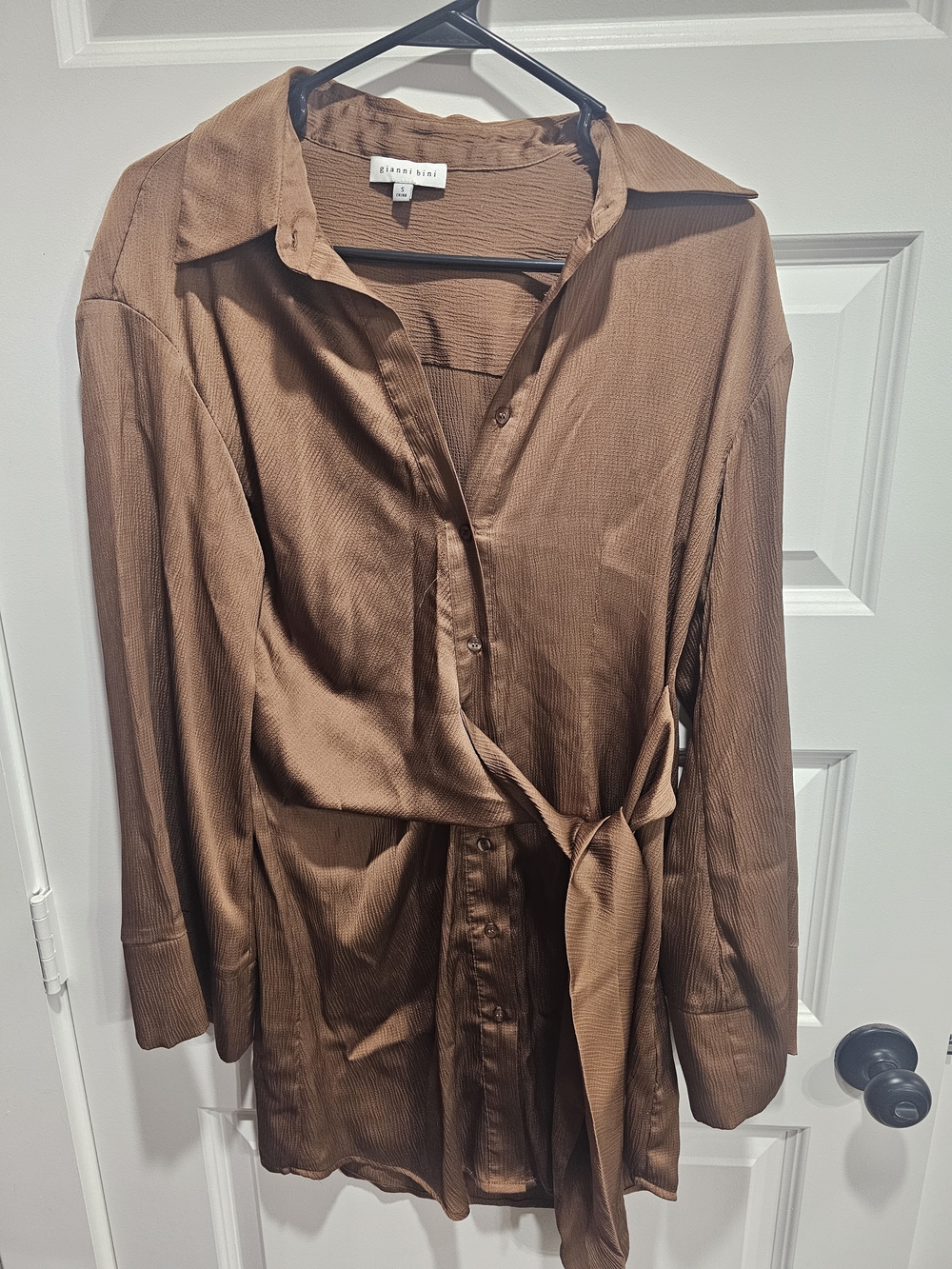 Gianni Bini Brown Textured Button-Up Blouse